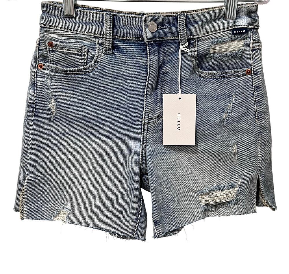 Cello NWT Mid-Rise Midi Denim Jean Shorts Side Slit Light Wash Small (1-3)